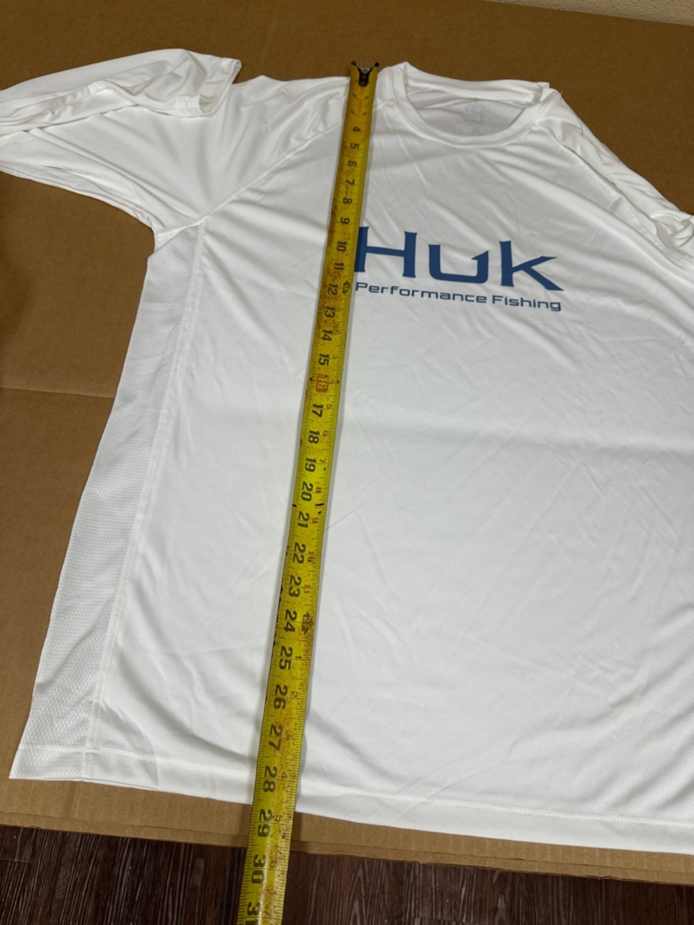 ##111, Size 111, NWT Huk White LS Performance Fishing Tee with Blue Logo - Picture 6 of 8